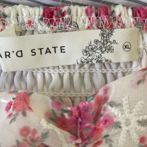 ALTAR’D STATE XL Balloon Sleeve Seersucker Floral Eyelet White Pink Blouse - Picture 5 of 7